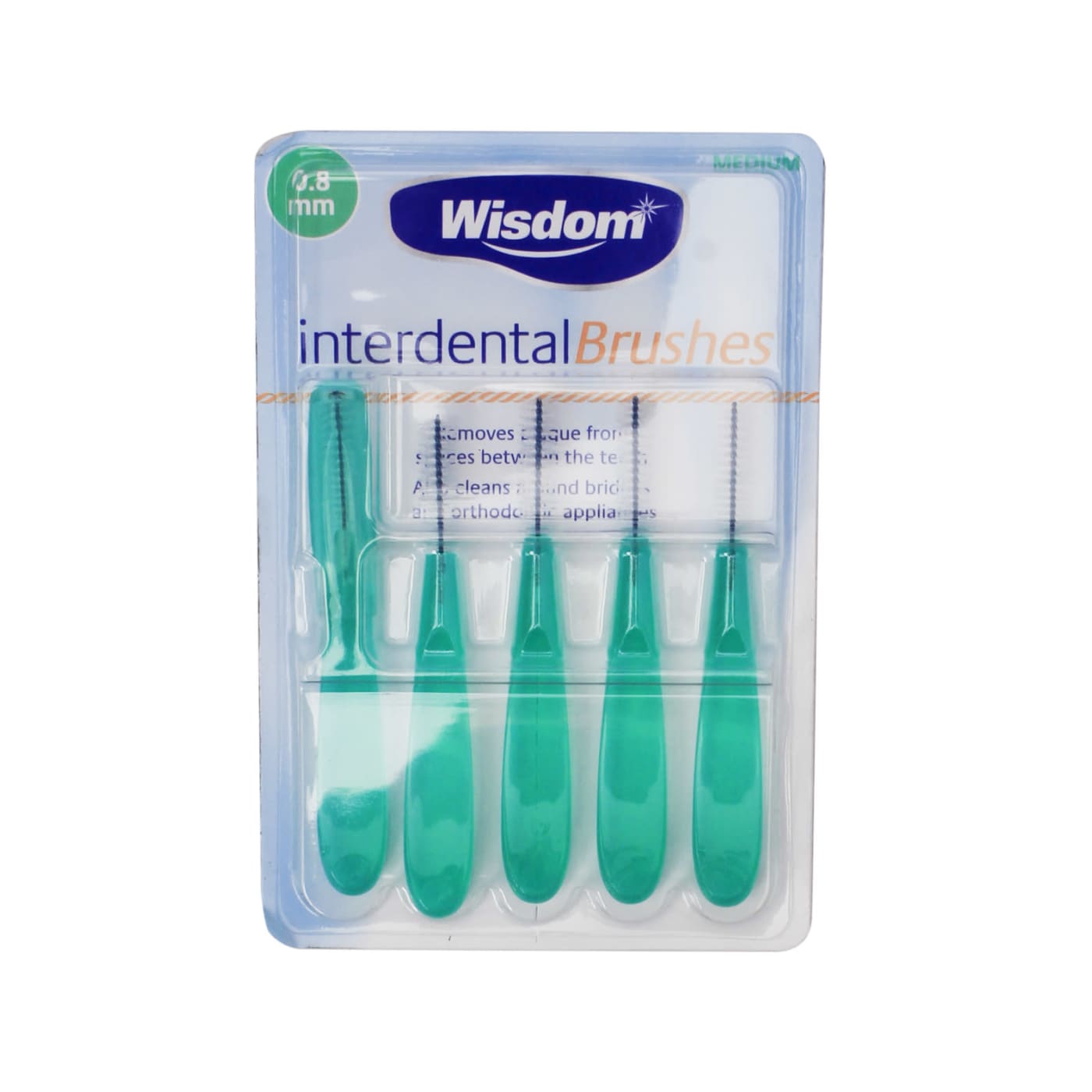 BROSSETTES INTERDENTAIRES WISDOM 0,8MM VERTES X5