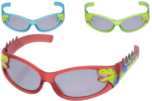 description and  5 tags for 'Kids Plastic Dinosaur Frame Sunglasses (3 Asst)