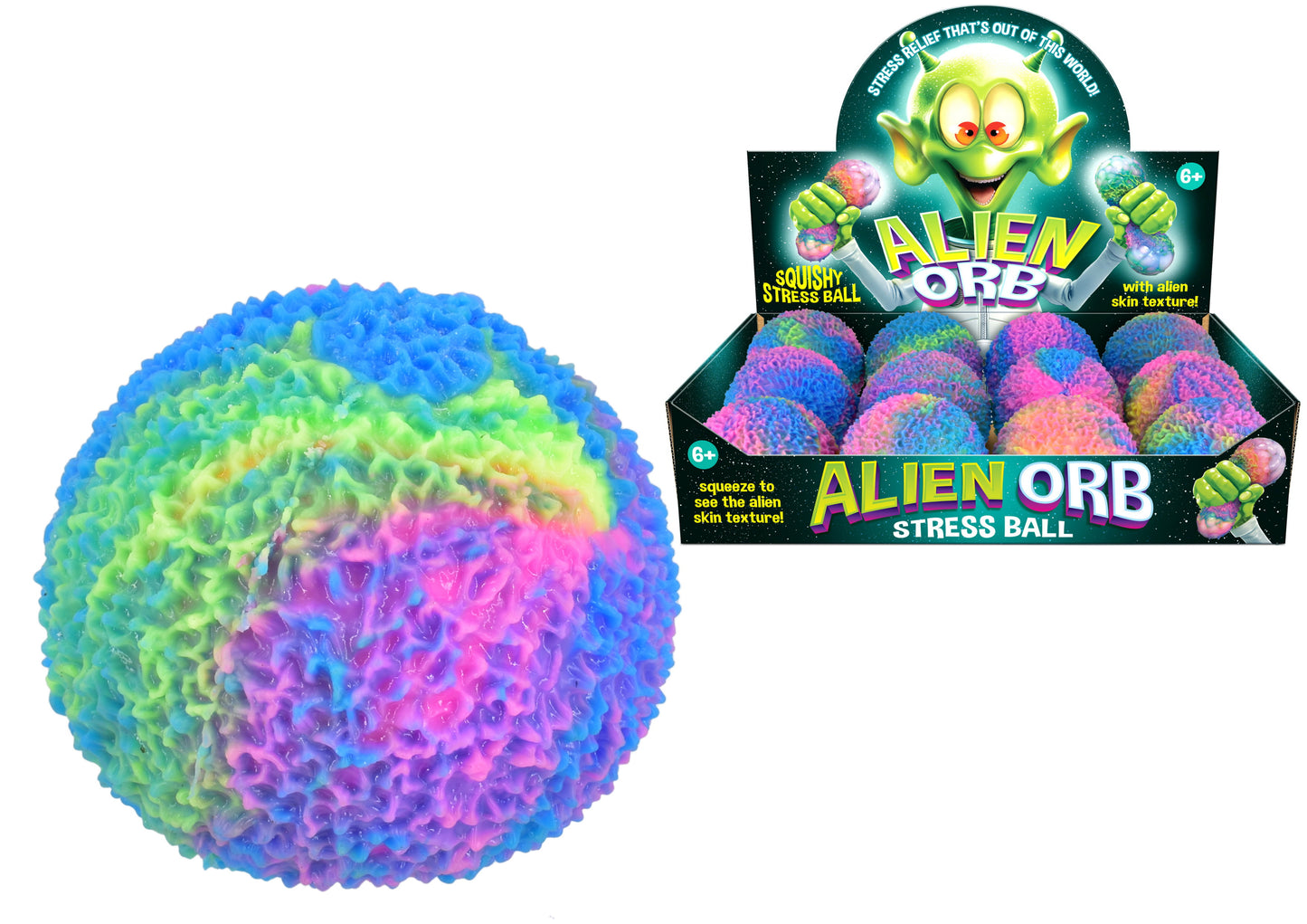 Relieve Stress with our 8cm Alien Orb Stress Ball | Display Box Included