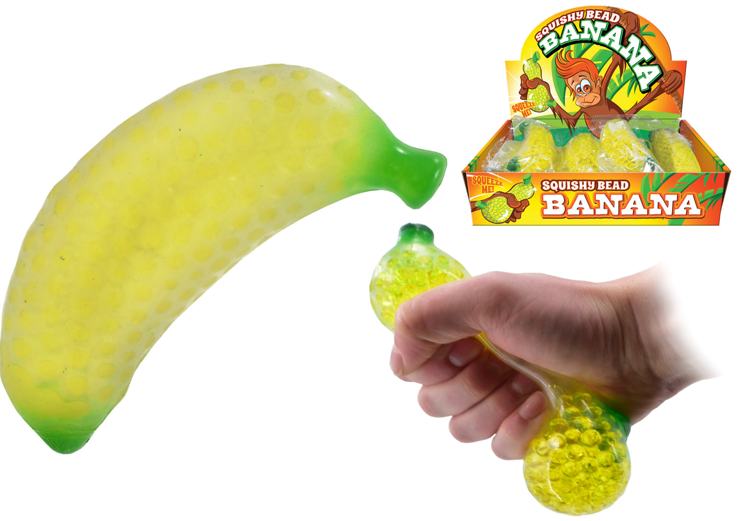 Jouet banane antistress souple avec extrémités vertes | Jouet relaxant et satisfaisant
