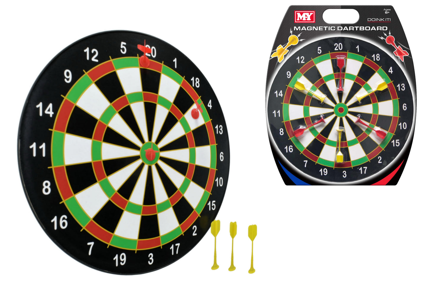 M.Y Doink It Cible de fléchettes magnétique 40 cm avec 6 fléchettes - Jeu d'intérieur amusant