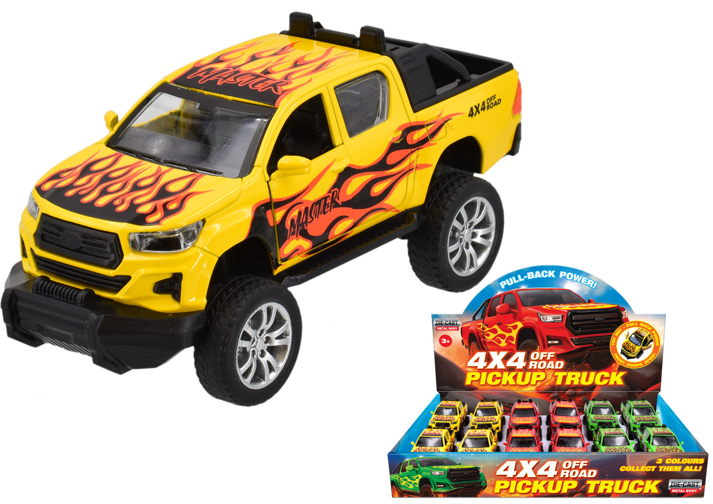 Camionnettes 4x4 Premium en métal moulé sous pression avec flammes - Boîte de présentation à collectionner