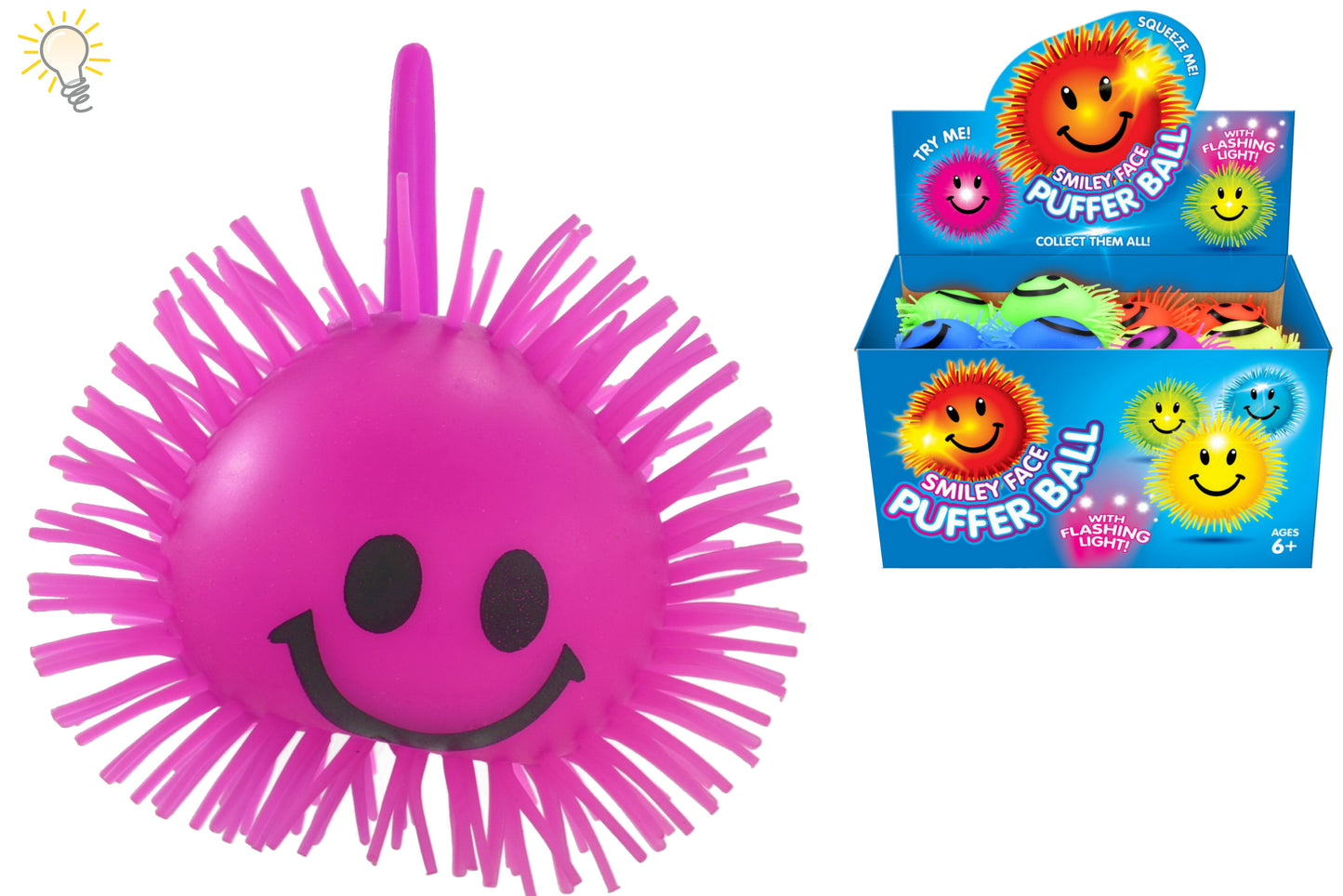 Amusez-vous avec notre balle hérissée lumineuse de 10 cm avec visage souriant