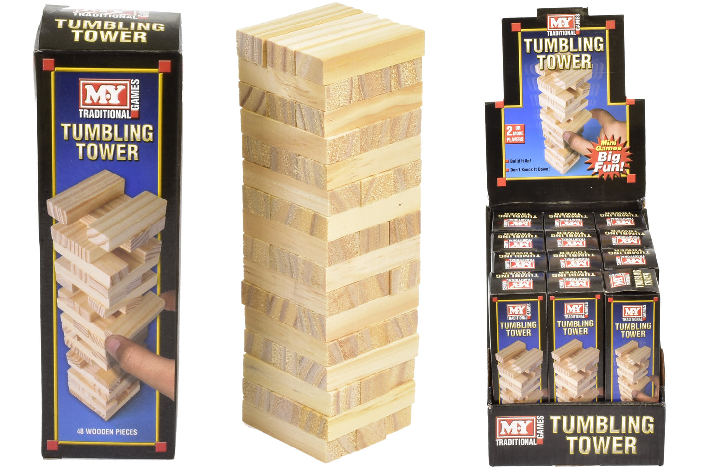 M.Y Mini Jeu de tour en bois 48 pièces - Jeu d'empilage de tour amusant à petite échelle