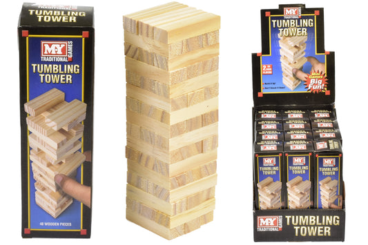 M.Y Mini 48pc Wooden Tower Game - Fun Small-Scale Tower Stacking Game