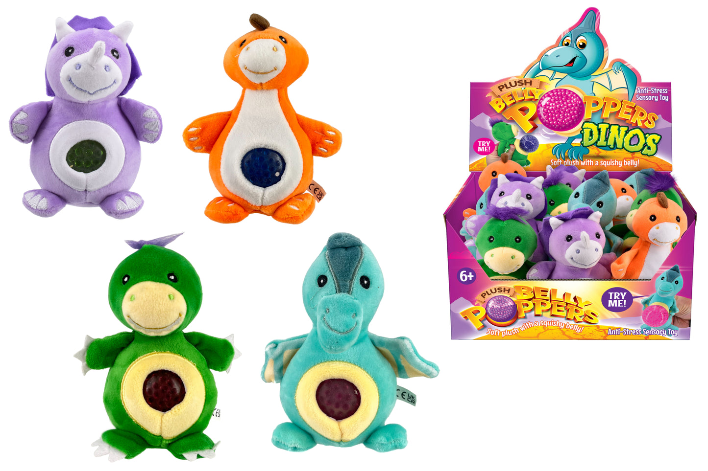 Peluche Ventroux - Adorable collection de dinosaures en boîte de présentation (Lot de 4)