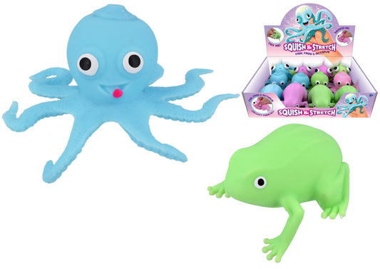 Squeezy Toy Display Box: Fun Frog, Goldfish, and Octopus Designs