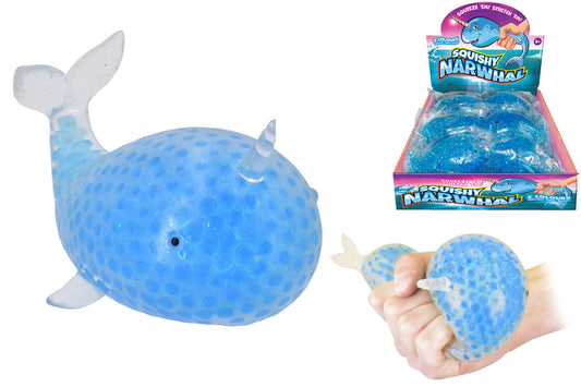 Squishy Bead Narwhal In Display Box - Cute Sensory Toy for Kids | 2 Assorted Colors