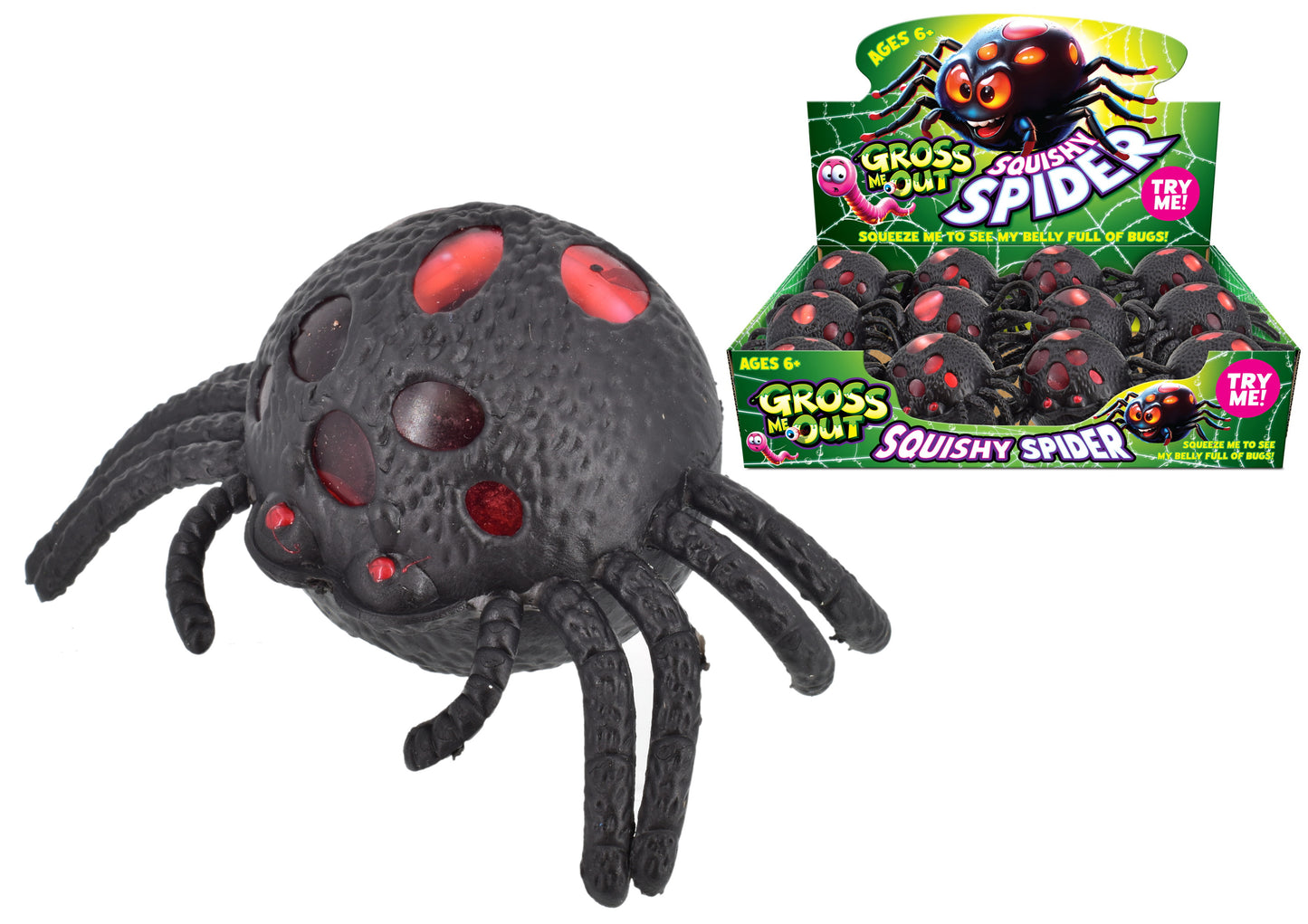 Découvrez la boîte de présentation la plus dégoûtante : l'araignée mangeuse d'asticots ! Parfait pour les farces et l'amusement d'Halloween.
