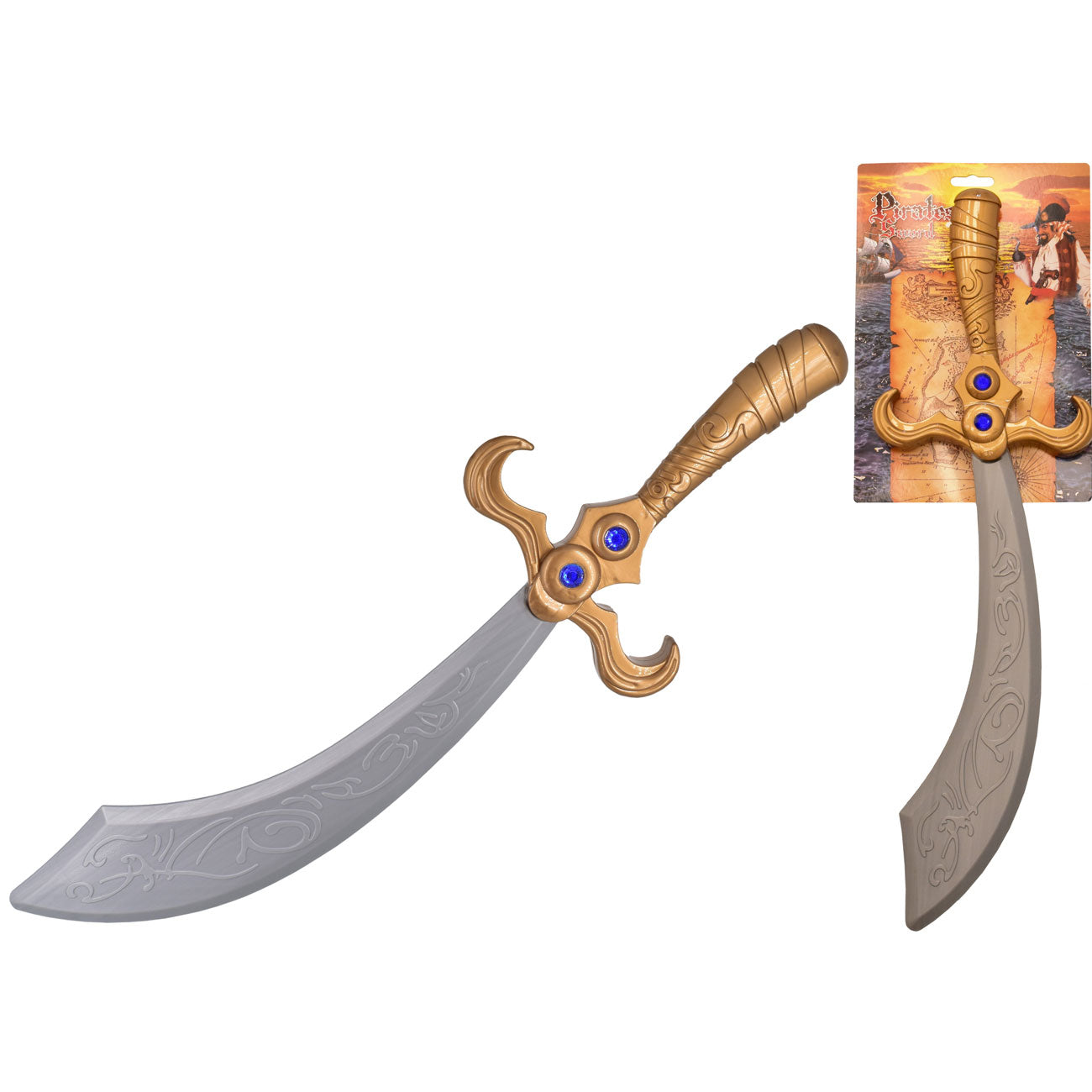 Épée de pirate authentique sur carte blister pour des aventures de cape et d'épée