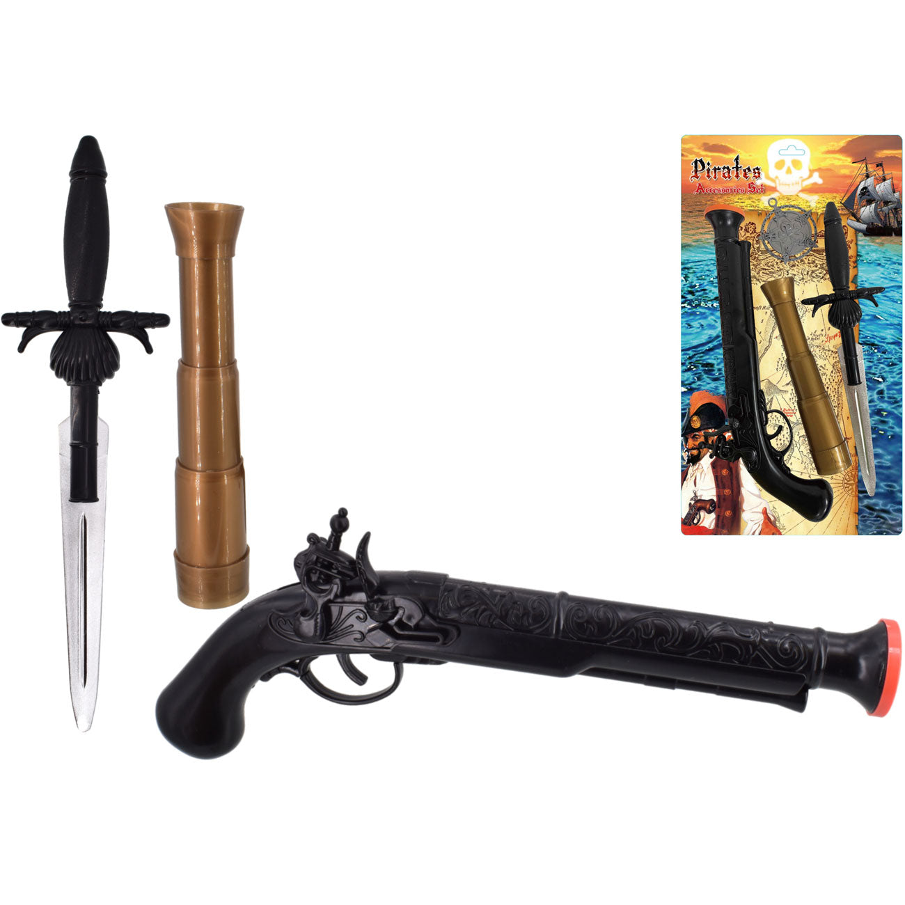 Kit d'accessoires de pirate – Ensemble complet de 4 pièces pour des aventures de cape et d'épée