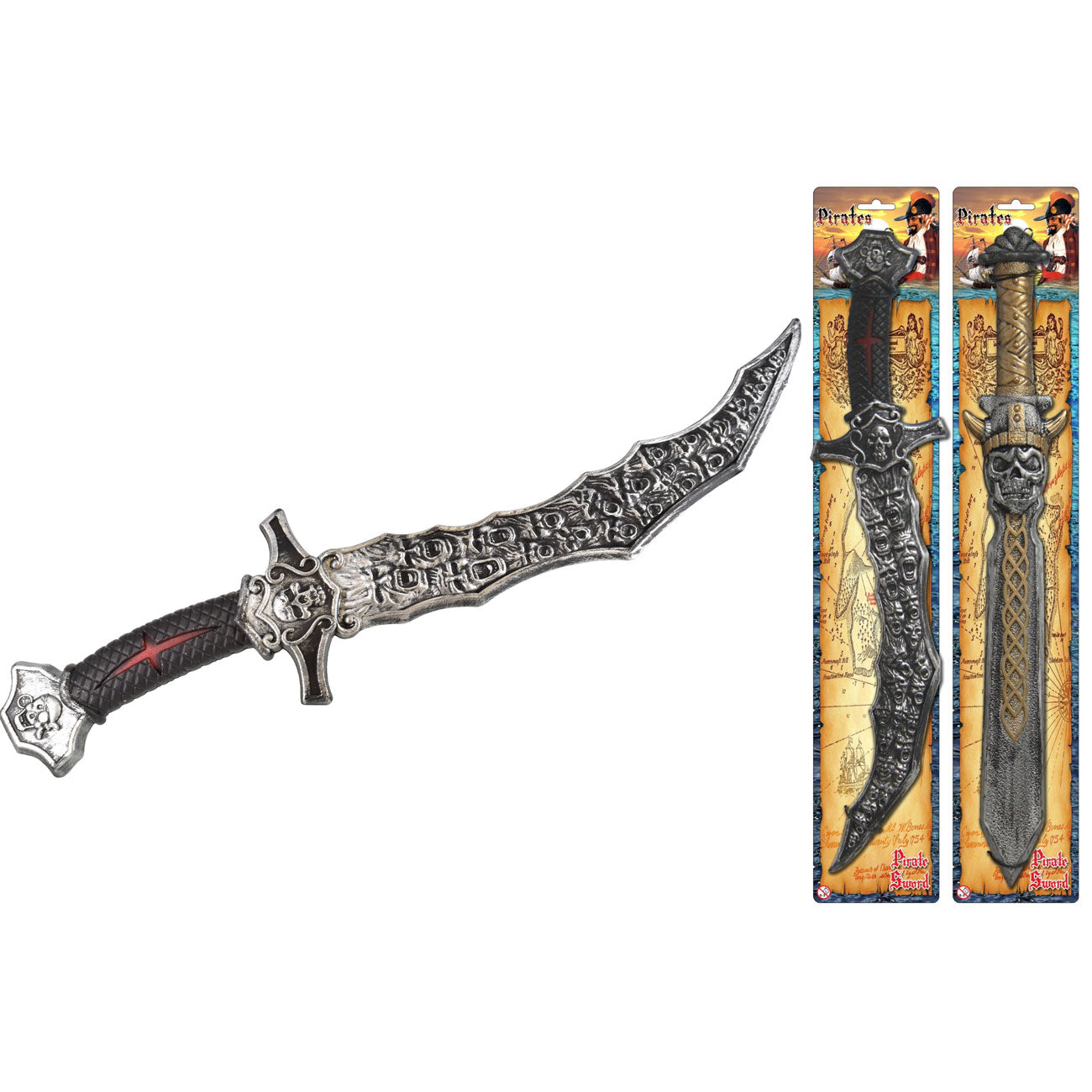 Épées de pirate : 2 accessoires de costume assortis sur carte attachée | Parfait pour les fêtes de pirates