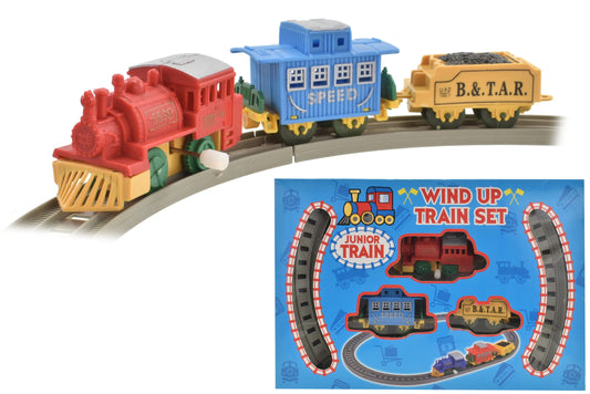 Classic 11pc Wind Up Plastic Train Set  Fun Toy for Kids