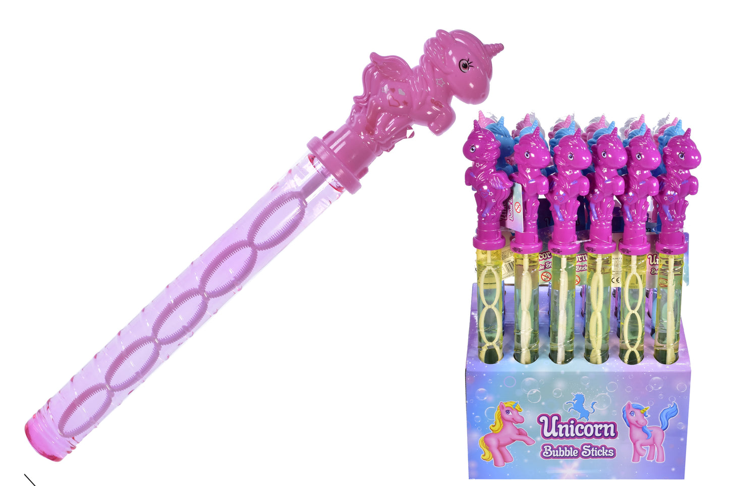 Baguettes à bulles Licorne Magique : Boîte de présentation enchantée avec 4 baguettes assorties
