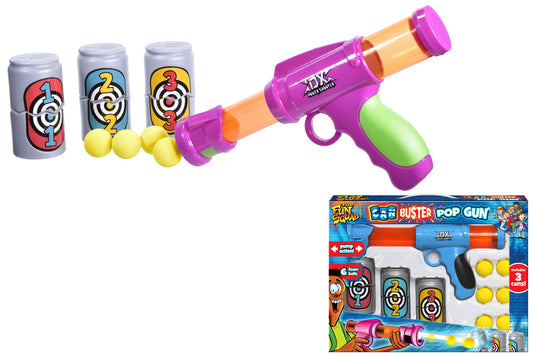 Get Ready for Fun: Pop Ball Gun With 3pc Can Targets