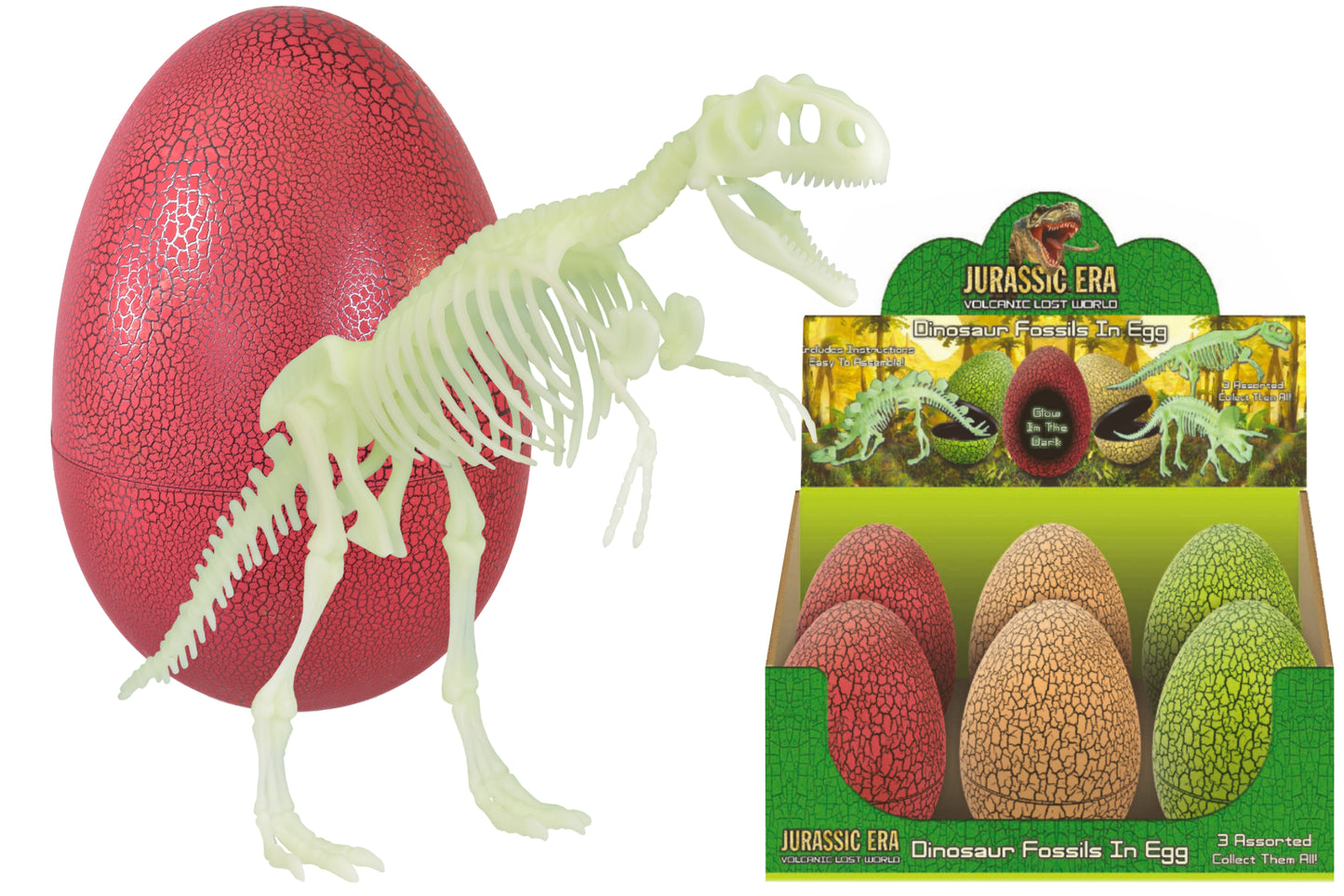 Squelette de dinosaure phosphorescent dans un grand œuf - Illuminez votre imagination