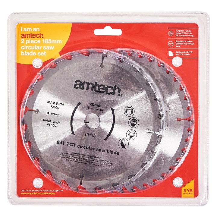 AMTECH 2 PIECE 185mm CIRCULAR SAW BLADE SET