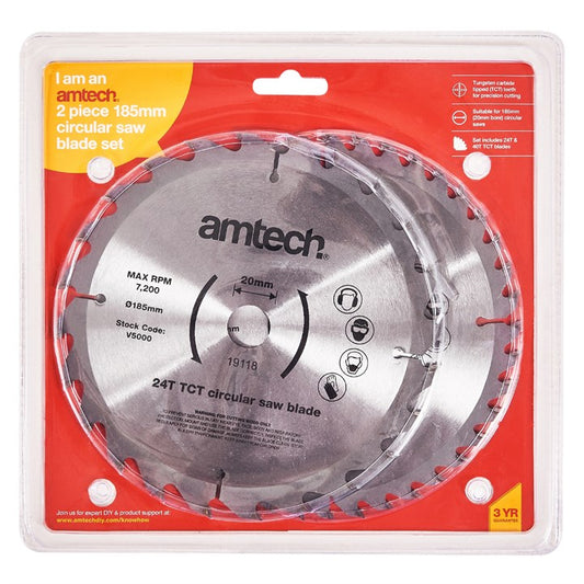 AMTECH 2 PIECE 185mm CIRCULAR SAW BLADE SET