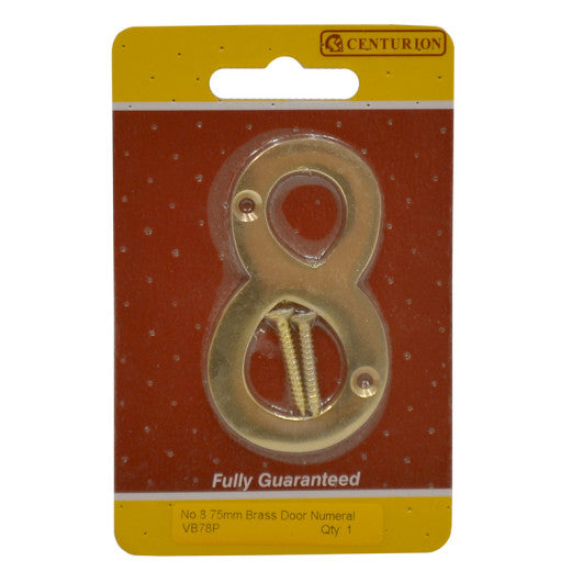 N°8, numéro de porte en laiton massif de 75 mm