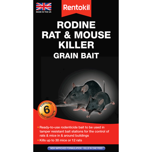 Rentokil Rodine Rat and Mouse Killer Grain Bait: Six Sachets