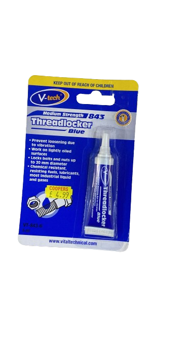 V-Tech Medium Strength 843 Threadlocker Blue 6ml