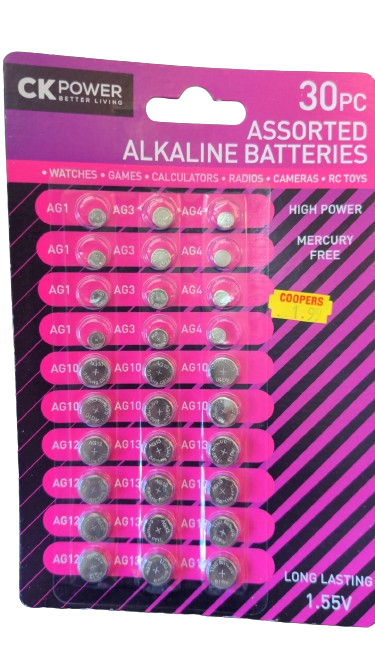 CK POWER 30 Pcs Assorted Alkaline Batteries 1.55v