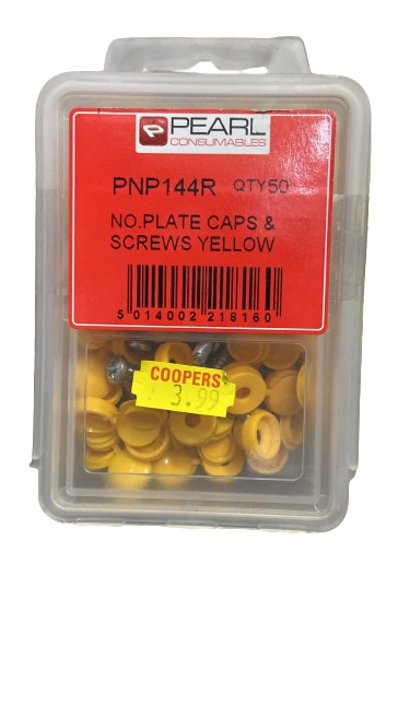 PEARL CONSUMABLES Number Plate Caps & Screws - Yellow - Pack of 50 - PNP144R