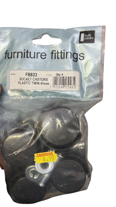 Furniture Fittings Socket Castors Plastic Twin 41mm