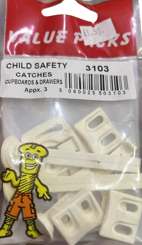 VALUE PACK CHILD SAFETY CATCH ( DRAWERS & CUPBOARDS ) 3 PER PACK