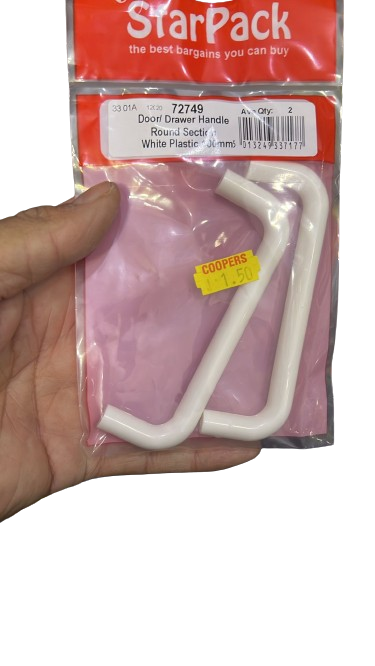 Door/ Drawer Handle Round Section White Plastic