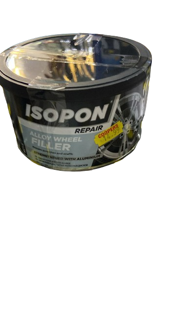 Le mastic de réparation pour jantes en alliage Isopon répare les rayures et les éraflures.