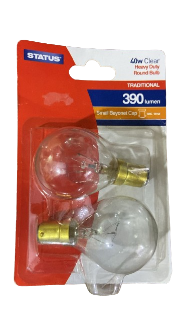 STATUS 40w Clear Heavy Duty Round Bulb