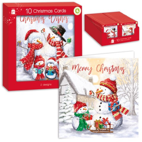 10 Square Family Snowman Christmas Cards