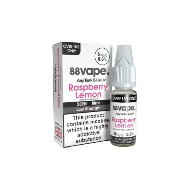 88Vape Anytank Raspberry Lemon 6mg E-Liquid - 10ml Bottle