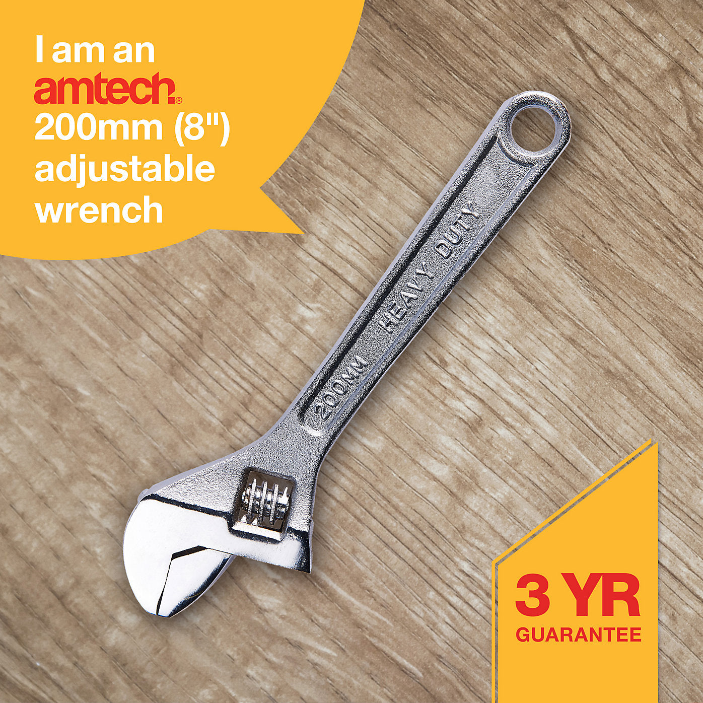 Amtech 200mm (8") Adjustable wrench with 24mm (1") jaw opening