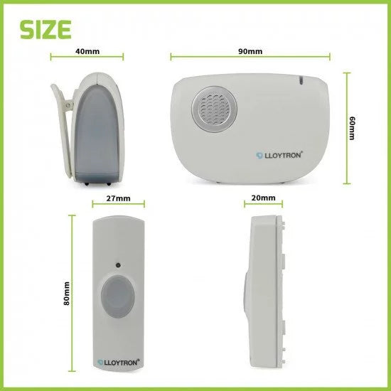 Kit de sonnette LLOYTRON MIP3 avec carillon récepteur et bouton-poussoir à piles - Blanc