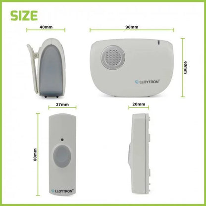 Kit de sonnette LLOYTRON MIP3 avec carillon récepteur et bouton-poussoir à piles - Blanc