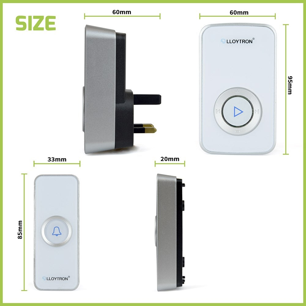Lloytron MIP3 - Kit carillon de porte sans fil Premium à brancher - 32 mélodies - Blanc