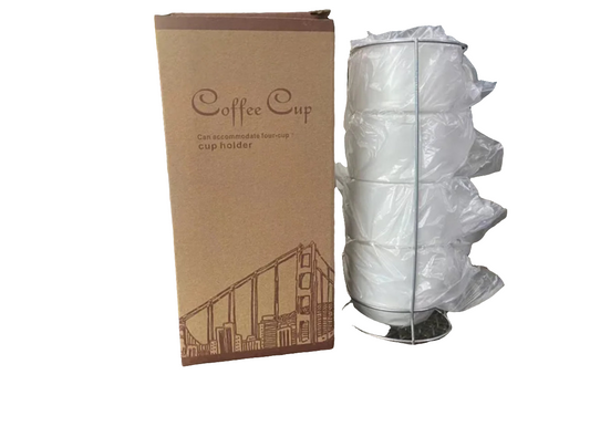 Set Of 4 Blank Stackable Reusable Coffee Cup Mugs With Rack