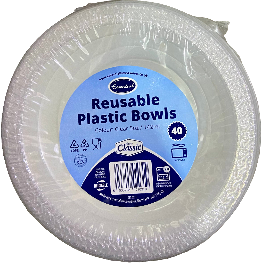 ESSENTIAL REUSABLE CLEAR PLASTIC BOWLS 40pk