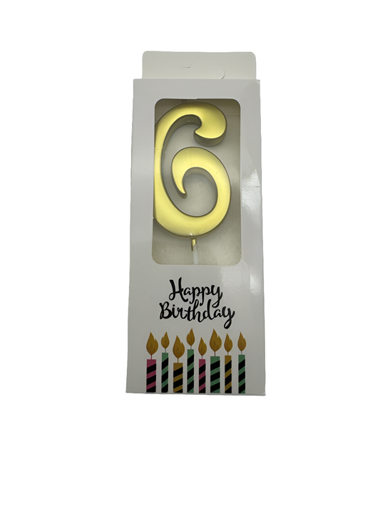 BIRTHDAY CANDLE NUMBER 6 GOLD 3.9"