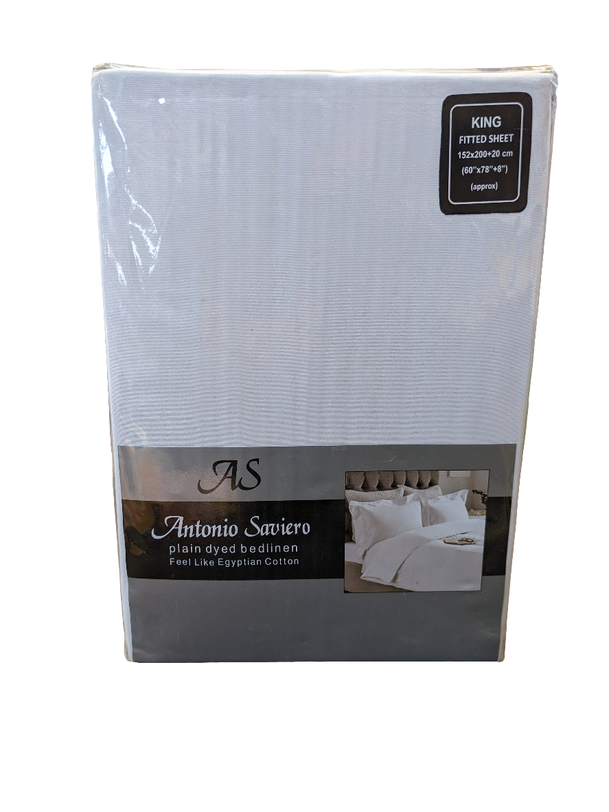 Antonio Saviero Plain Dyed King Fitted Sheet White 152x200+20