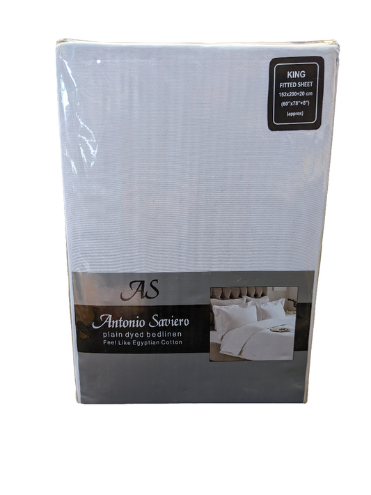 Drap-housse uni Antonio Saviero pour lit double, blanc, 152x200+20