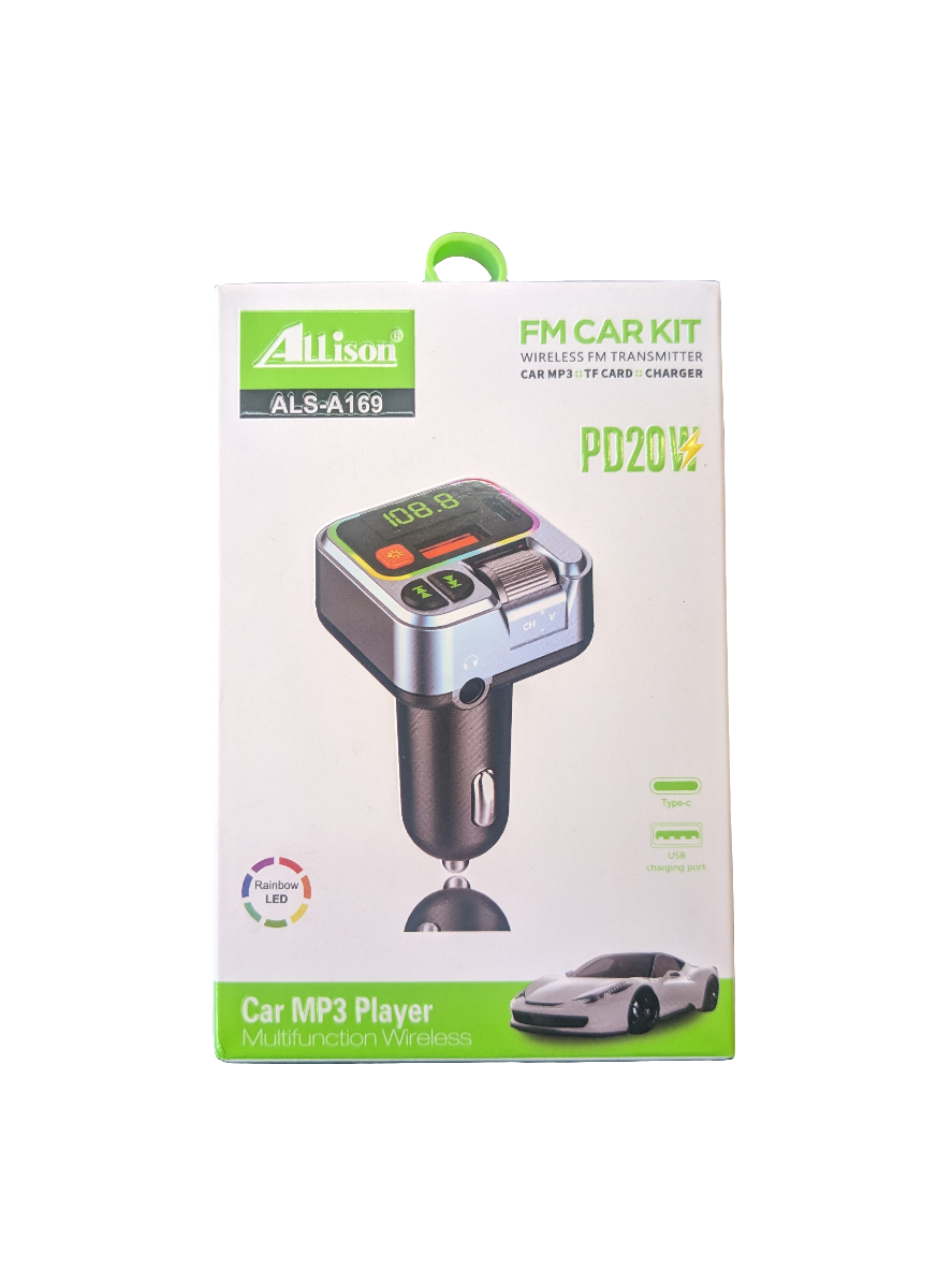 Allison ALS-A169 FM Car Kit, Wireless FM transmitter and car charger.