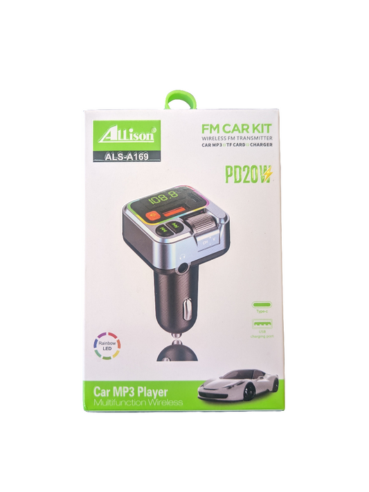 Allison ALS-A169 FM Car Kit, Wireless FM transmitter and car charger.