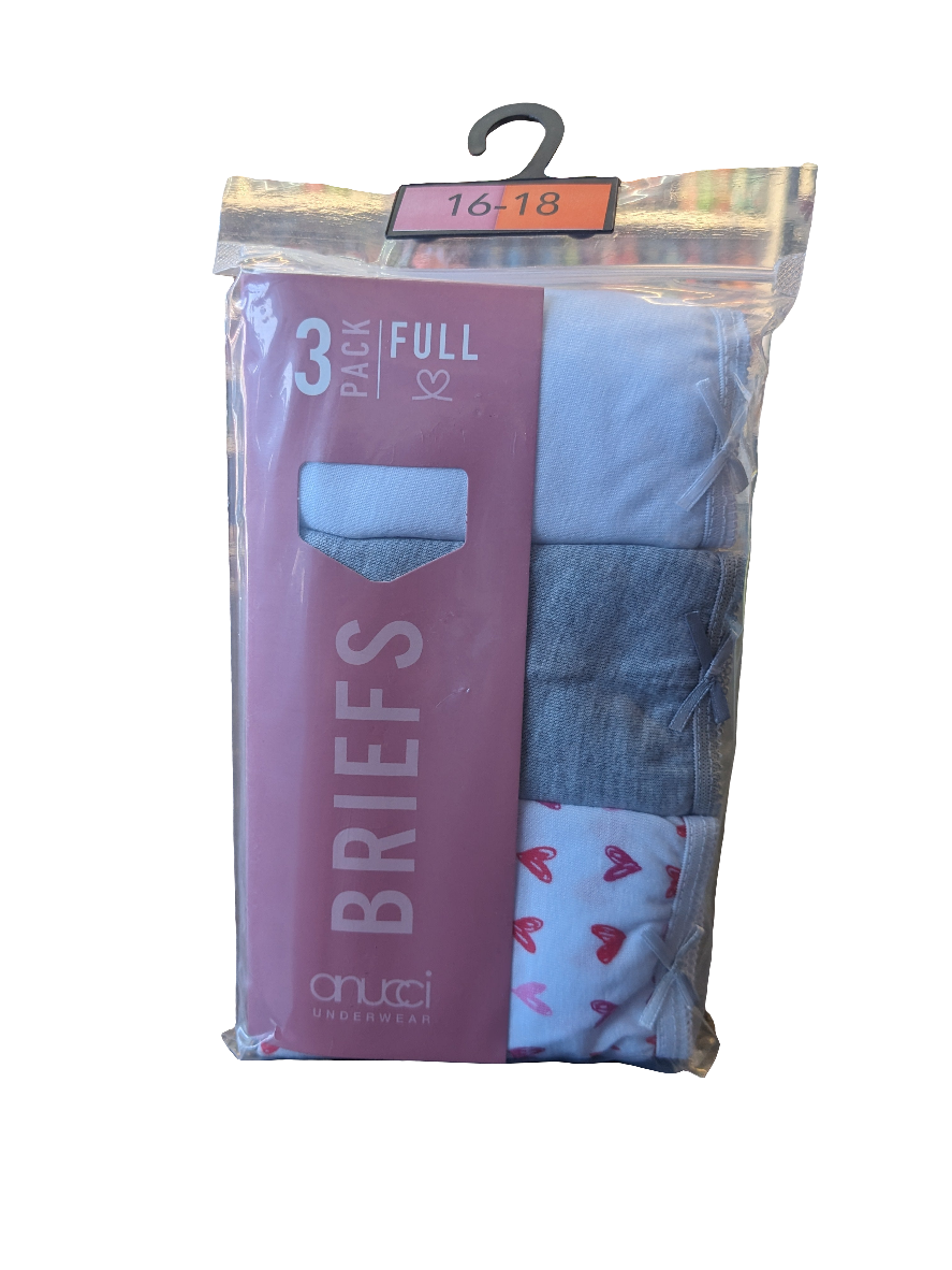 Ladies 3 Pack Full briefs ~ assorted colour Size Avail: 12/14; 16/18; 20/22; 24/26