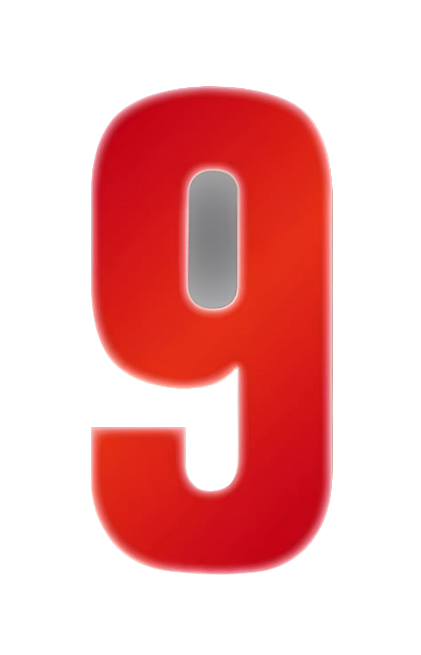Wheelie Bin Numbers, Reflective Red Self Adhesive Vinyl No. 9 (150mm)