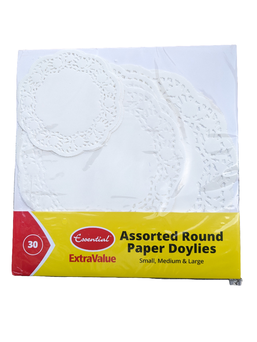 Essential 30 Assorted Round Paper Doylies Small, Medium, Large