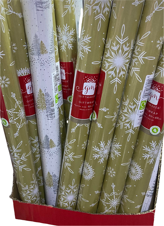 CHRISTMAS 4m ROLL WRAP MIXED METALIC