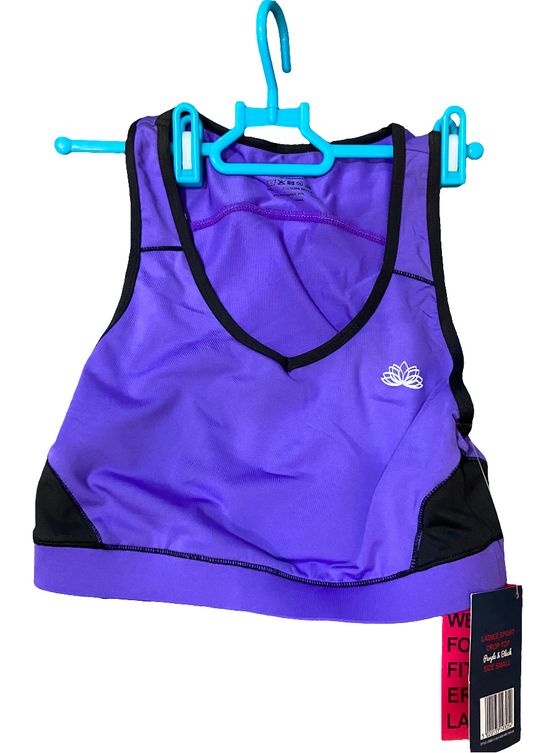 LADIES SPORT CROP TOP PURPLE & BLACK SIZE SMALL